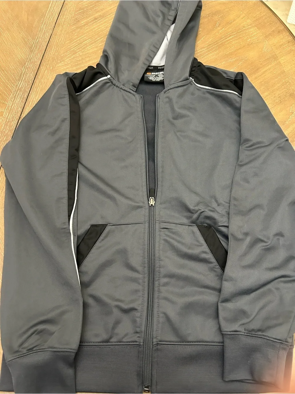 AND1 Youth Full Zip Performance Hoodie Gray/Black Size Large (10/12) NWOT